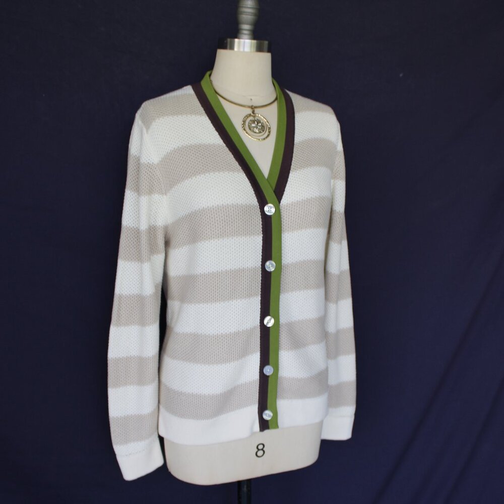 KULE Raven cardigan sinclair stripe sweater varsity polo cotton jumper $298 M - Picture 8 of 11